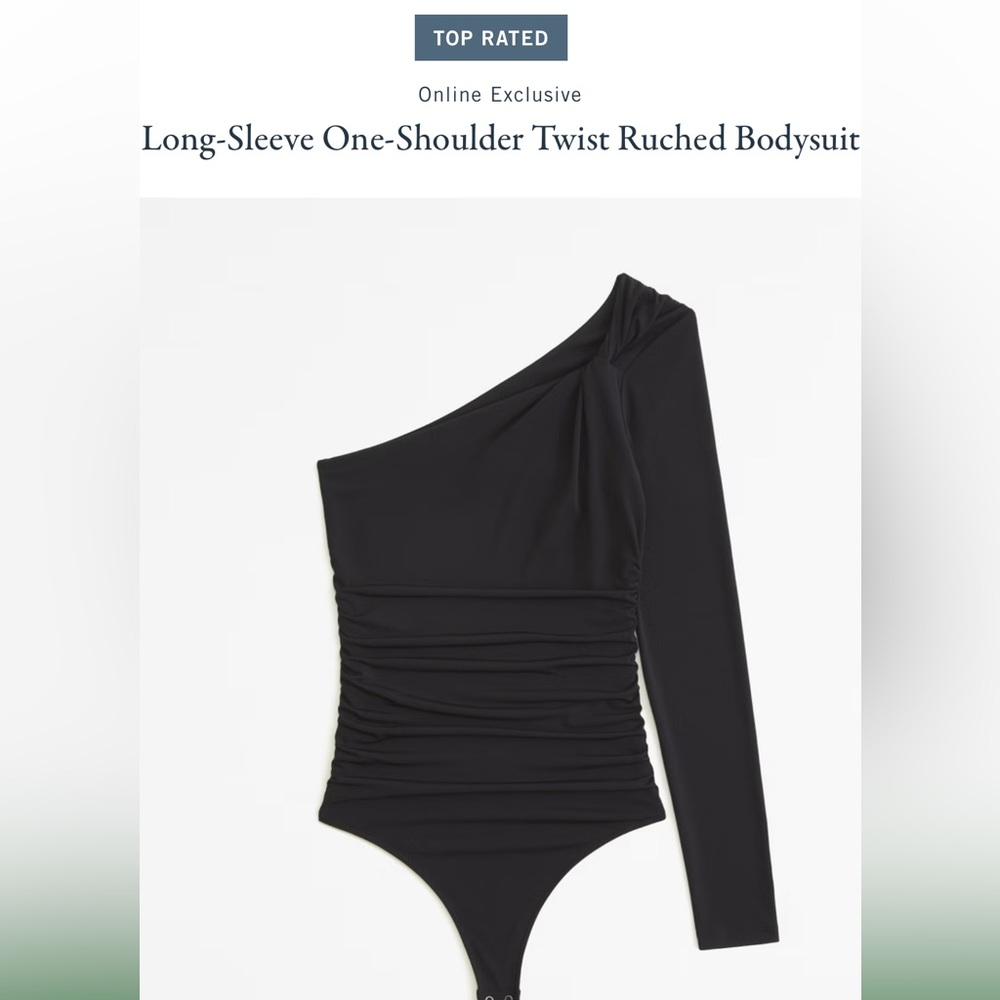 Long-Sleeve One-Shoulder Twist Ruched Bodysuit in Black